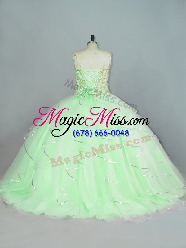 wholesale floor length lace up 15th birthday dress apple green for sweet 16 and quinceanera with beading and ruffles