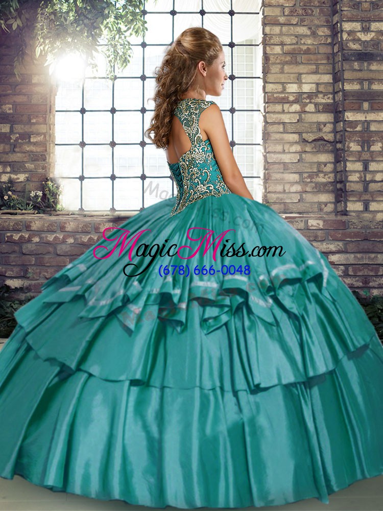 wholesale teal sleeveless beading and ruffled layers floor length quince ball gowns