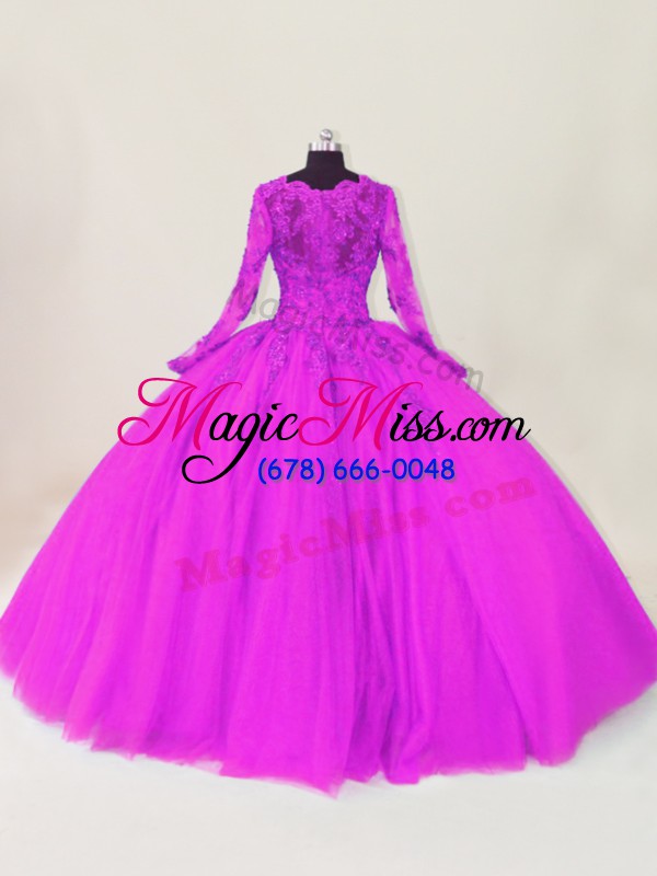 wholesale adorable scalloped long sleeves zipper quinceanera gown purple tulle