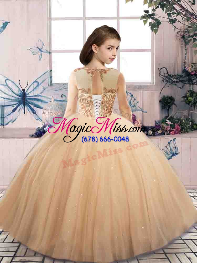 wholesale high quality lavender ball gowns scoop sleeveless tulle floor length lace up beading little girl pageant dress