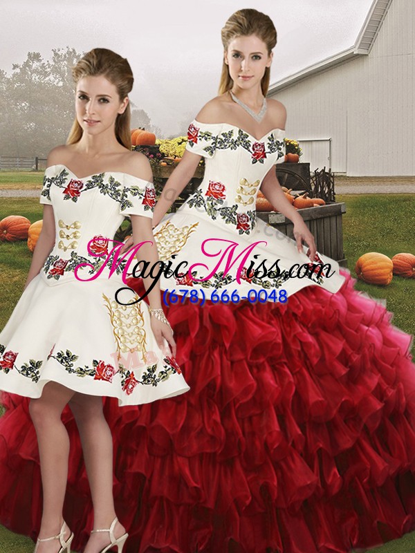 wholesale off the shoulder sleeveless lace up vestidos de quinceanera wine red organza