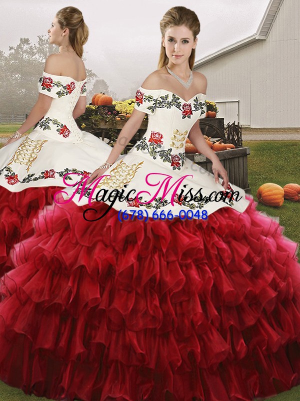 wholesale off the shoulder sleeveless lace up vestidos de quinceanera wine red organza