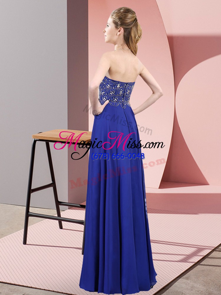 wholesale blue empire beading prom gown zipper chiffon sleeveless floor length