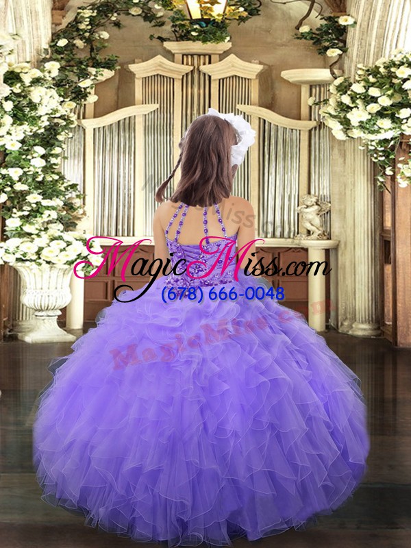 wholesale floor length lace up little girl pageant gowns lavender for party and sweet 16 and wedding party with beading and ruffles