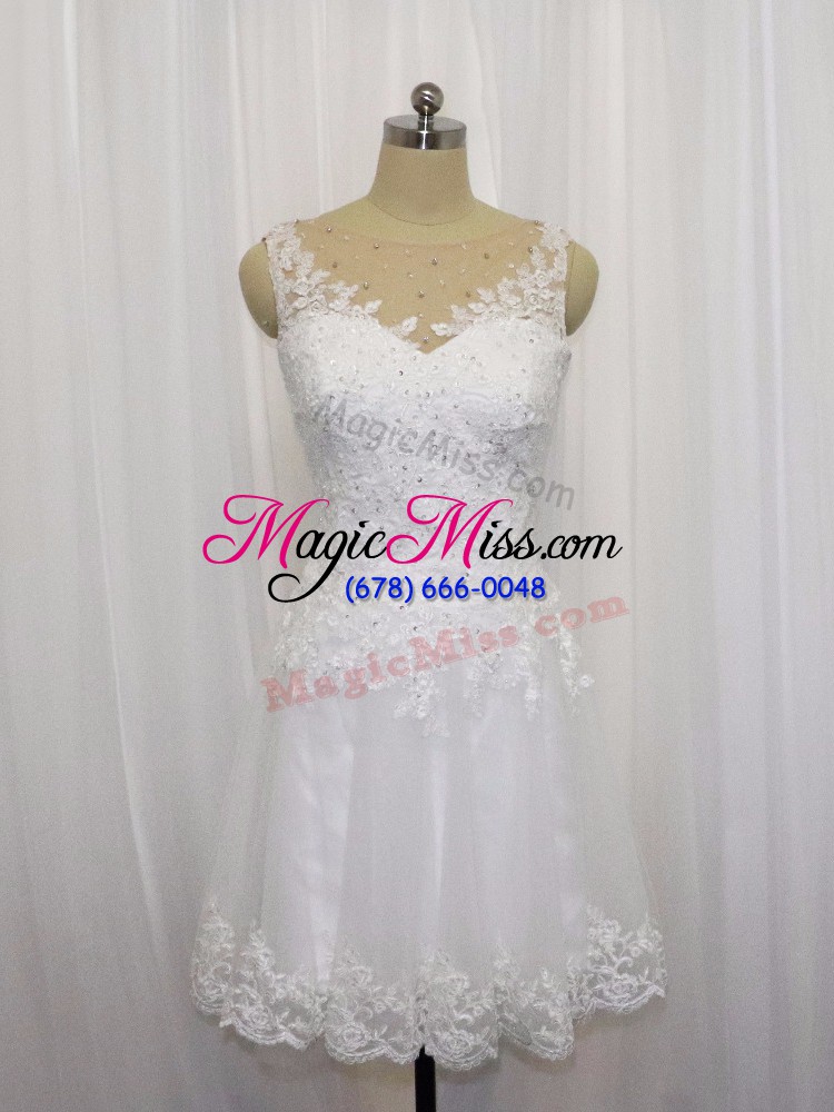 wholesale deluxe white sleeveless mini length beading and lace zipper bridal gown