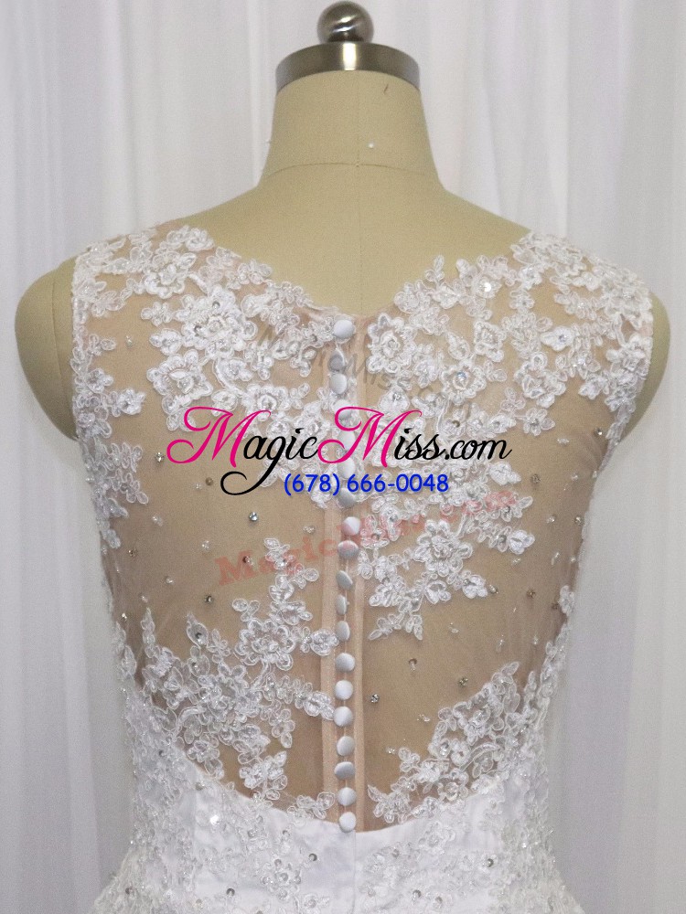 wholesale deluxe white sleeveless mini length beading and lace zipper bridal gown