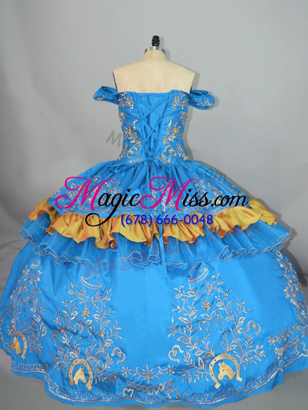 wholesale floor length blue quinceanera dresses organza sleeveless embroidery
