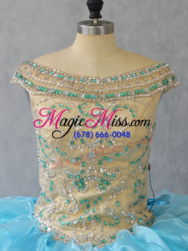 wholesale baby blue ball gowns ruffles quinceanera gown lace up organza sleeveless floor length