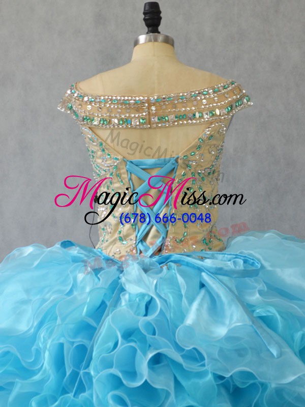 wholesale baby blue ball gowns ruffles quinceanera gown lace up organza sleeveless floor length