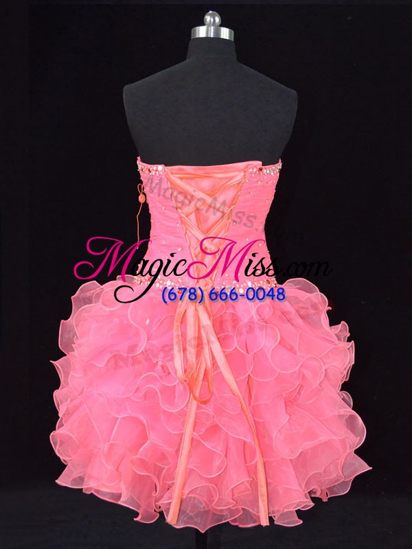 wholesale fashion rose pink prom dress strapless sleeveless lace up