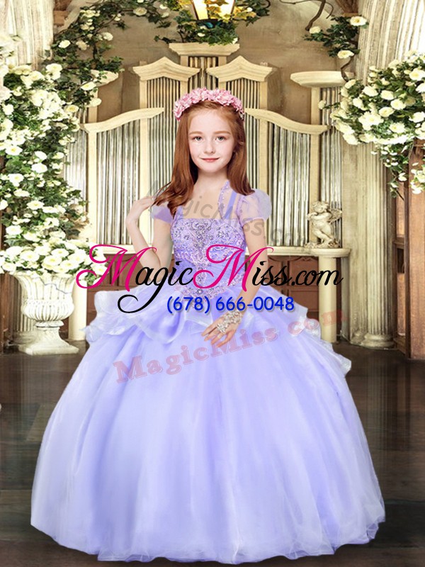 wholesale pretty lavender sleeveless organza lace up child pageant dress for party and wedding party