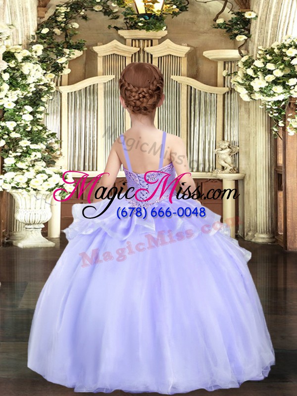 wholesale pretty lavender sleeveless organza lace up child pageant dress for party and wedding party