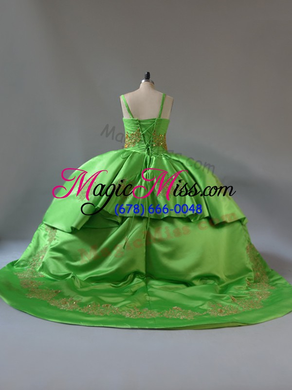 wholesale smart green straps lace up beading and embroidery and pick ups 15 quinceanera dress court train sleeveless