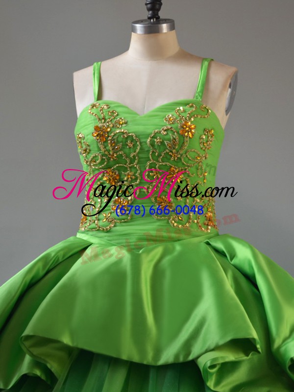 wholesale smart green straps lace up beading and embroidery and pick ups 15 quinceanera dress court train sleeveless