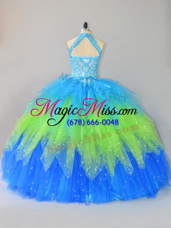 wholesale elegant floor length ball gowns sleeveless multi-color quinceanera gown lace up