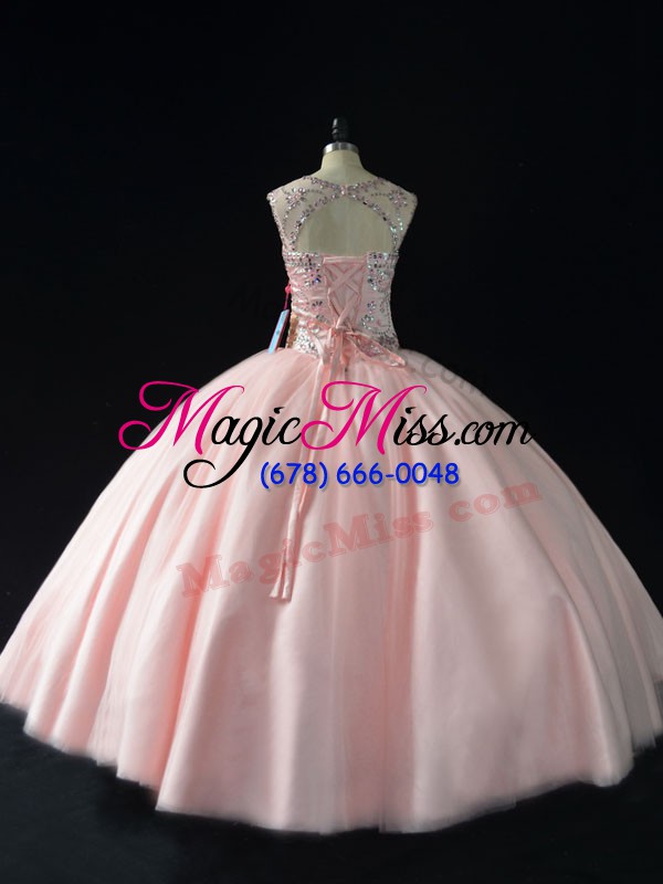 wholesale pink sleeveless floor length beading lace up sweet 16 quinceanera dress