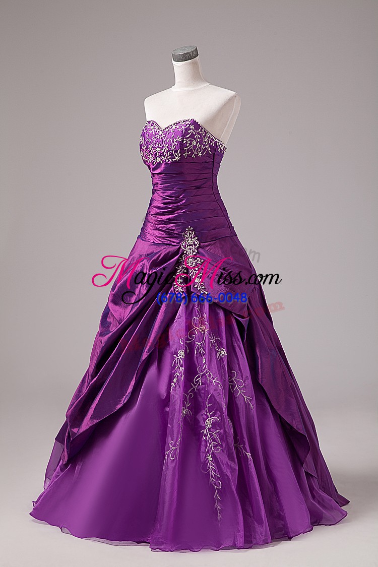 wholesale designer sweetheart sleeveless vestidos de quinceanera floor length embroidery eggplant purple organza