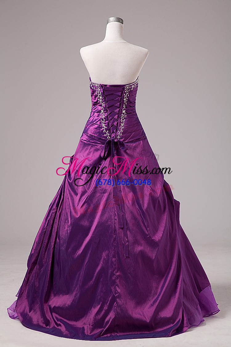 wholesale designer sweetheart sleeveless vestidos de quinceanera floor length embroidery eggplant purple organza