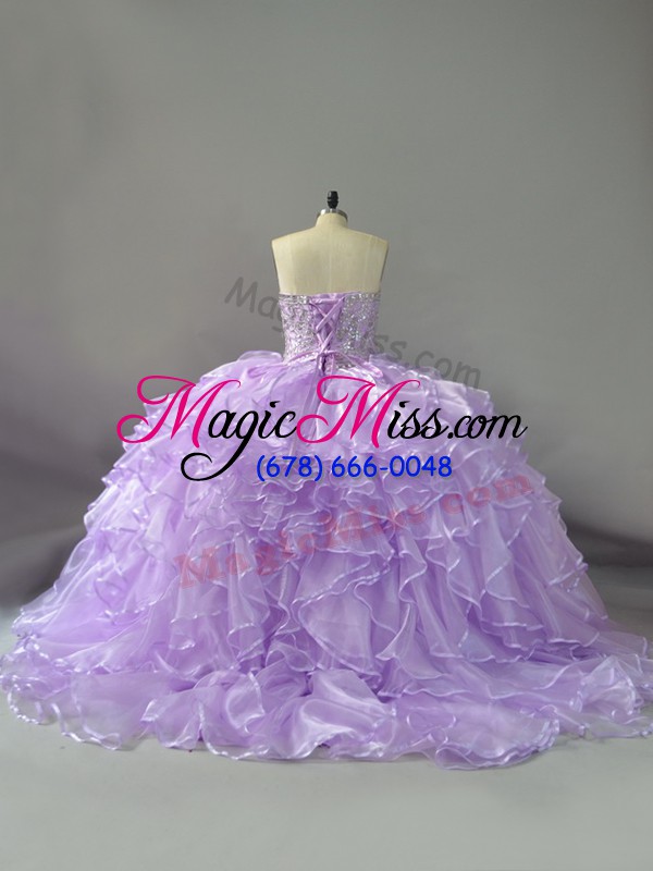 wholesale lavender sleeveless organza brush train lace up 15 quinceanera dress for sweet 16 and quinceanera