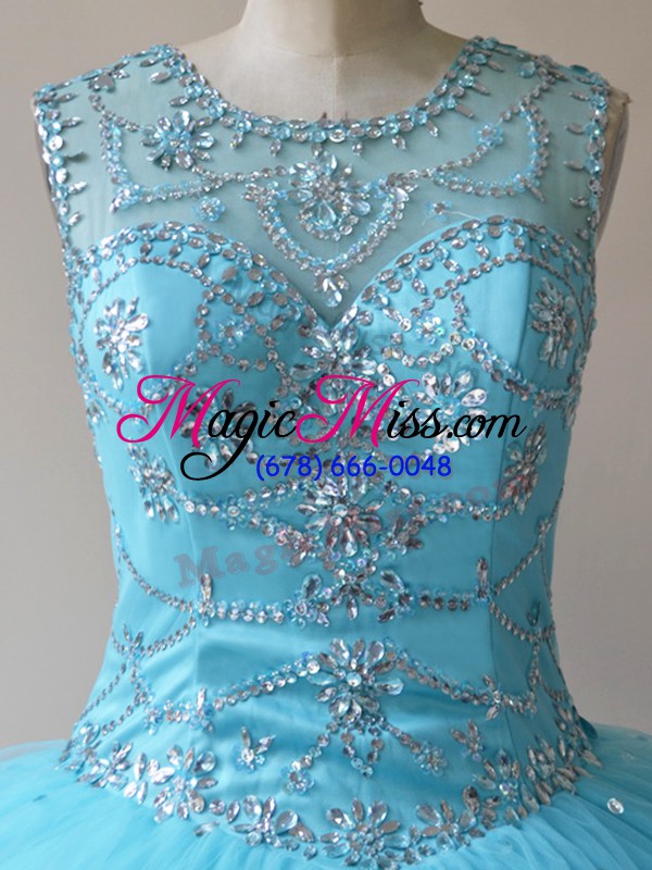 wholesale custom made scoop sleeveless tulle sweet 16 dress beading lace up
