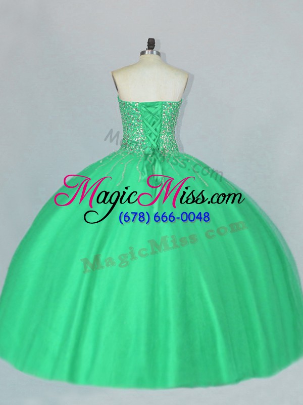 wholesale modern green sleeveless floor length beading lace up quinceanera dress