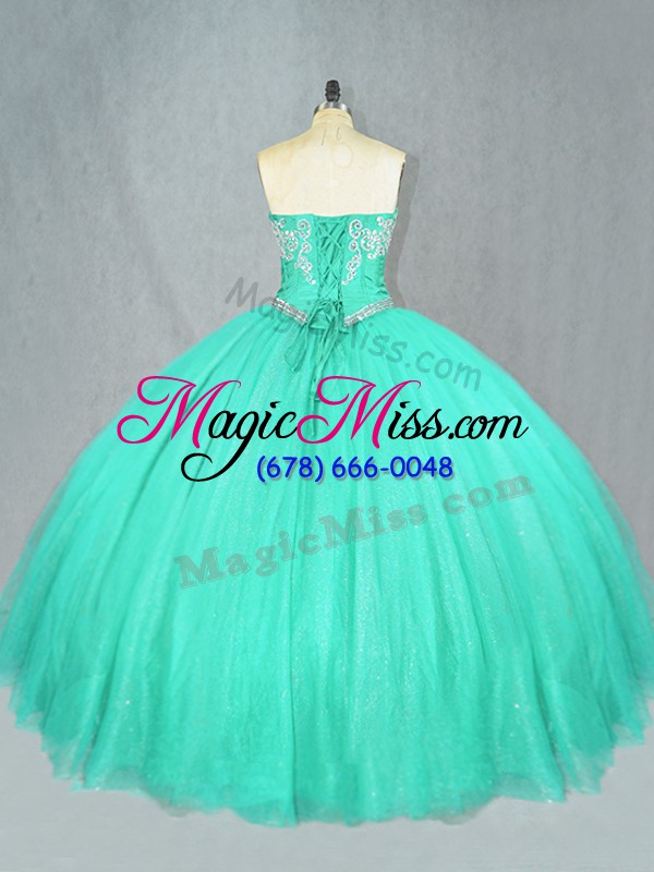 wholesale cute turquoise lace up sweetheart beading sweet 16 quinceanera dress tulle sleeveless