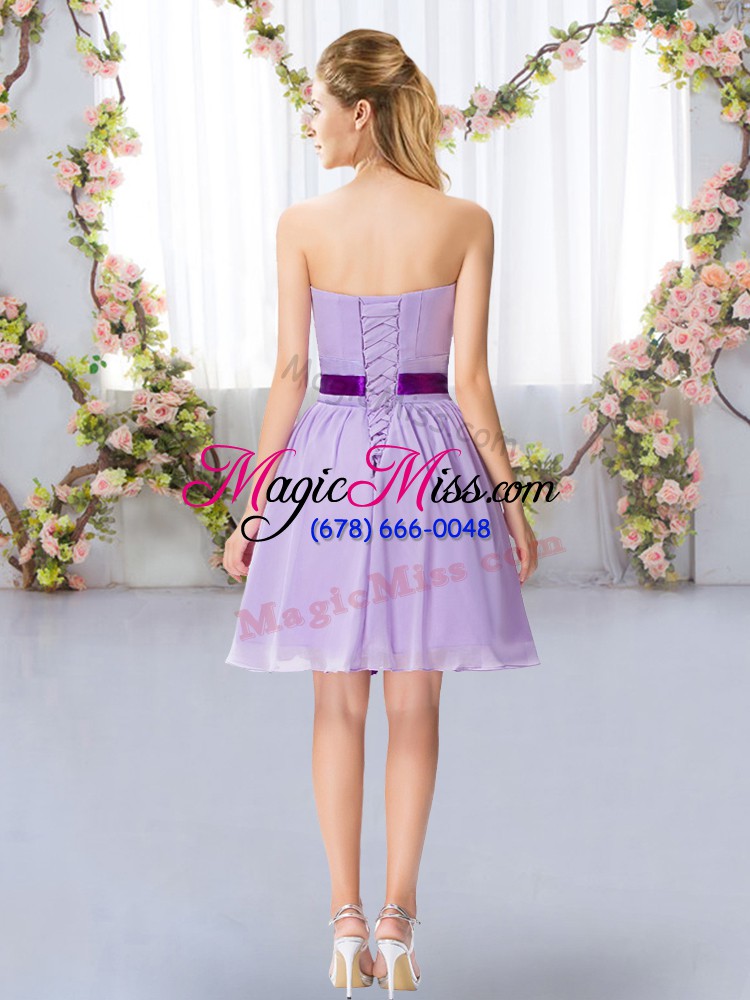 wholesale mini length empire sleeveless lavender bridesmaids dress lace up