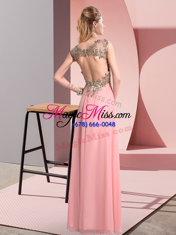 wholesale chiffon sleeveless floor length bridesmaid dress and beading and appliques