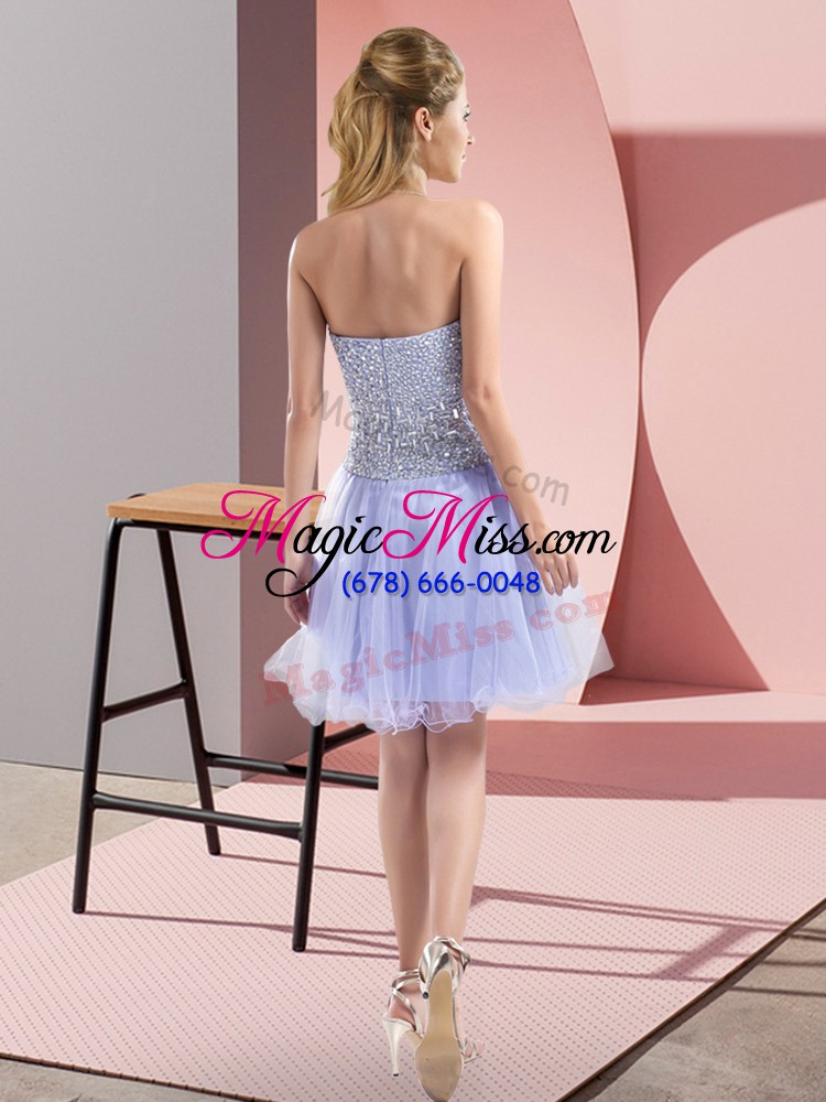 wholesale lavender a-line beading prom party dress zipper tulle sleeveless mini length
