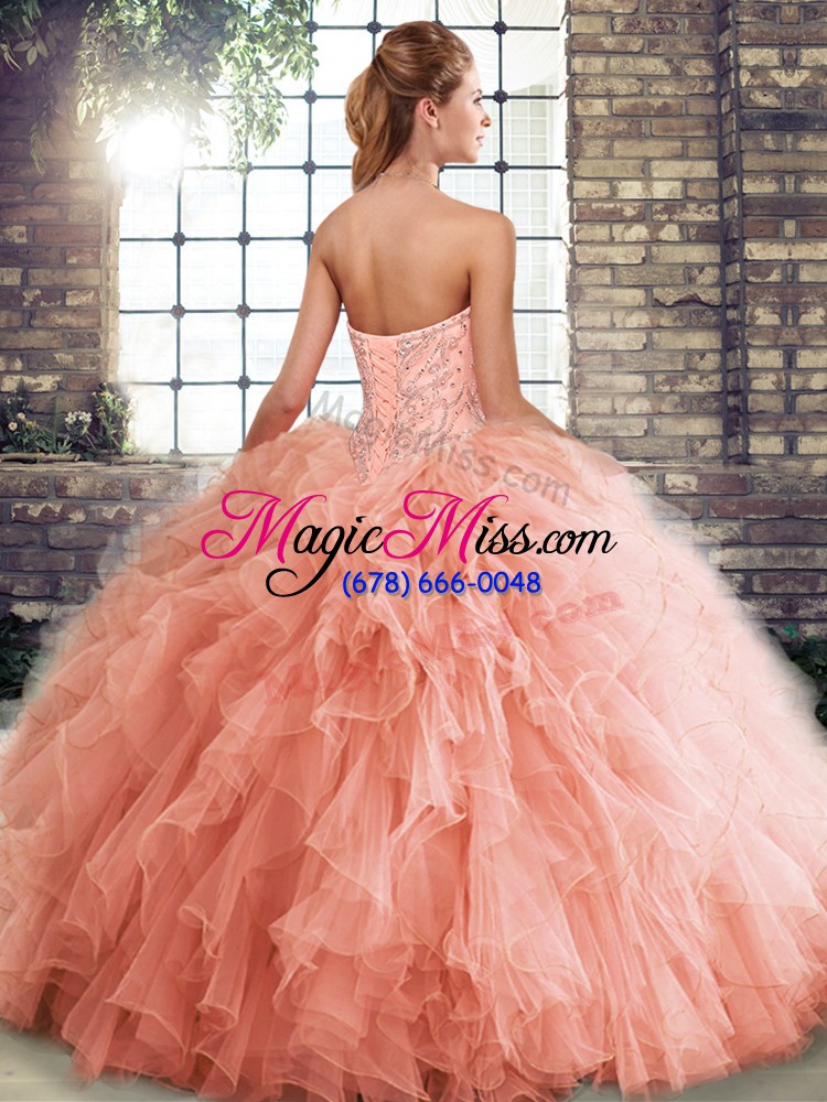wholesale gold ball gowns tulle sweetheart sleeveless beading and ruffles floor length lace up quinceanera dress