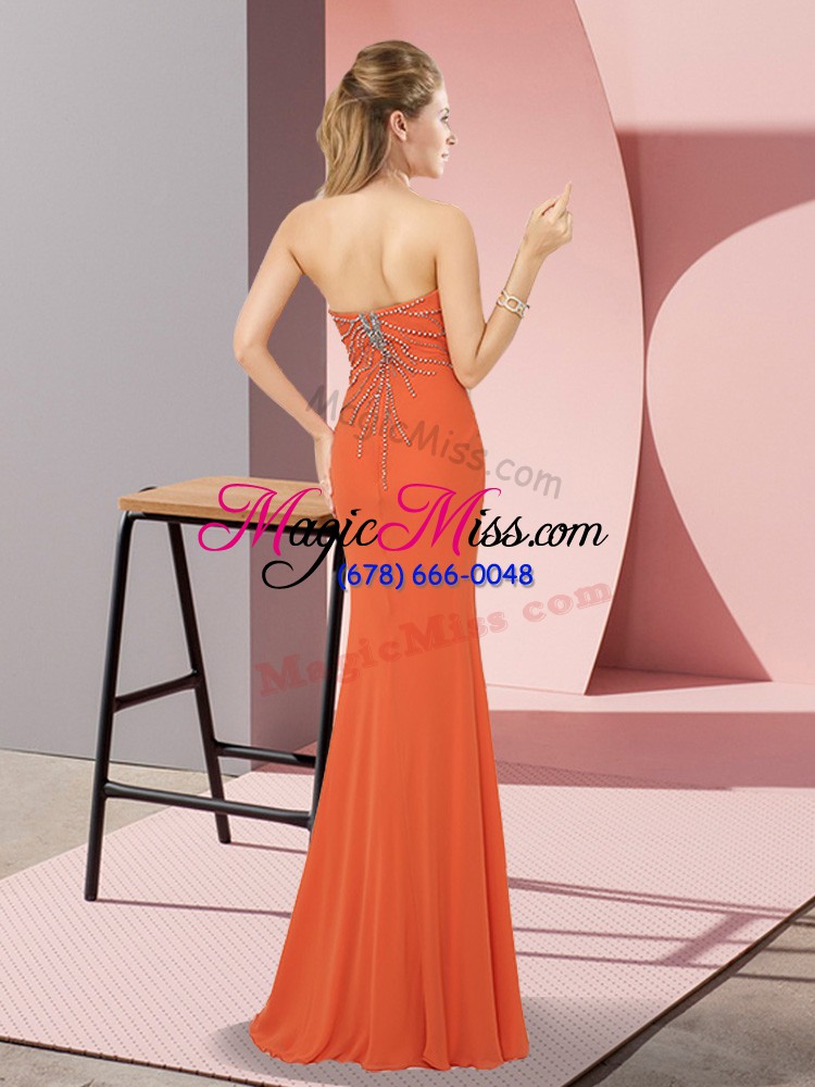 wholesale simple sleeveless chiffon floor length zipper prom party dress in orange red with beading