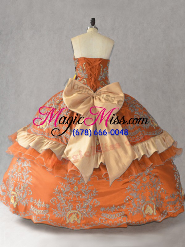 wholesale deluxe satin sweetheart sleeveless lace up embroidery vestidos de quinceanera in orange