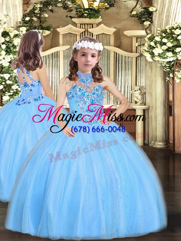 wholesale ball gowns sweet 16 quinceanera dress baby blue halter top tulle sleeveless floor length lace up