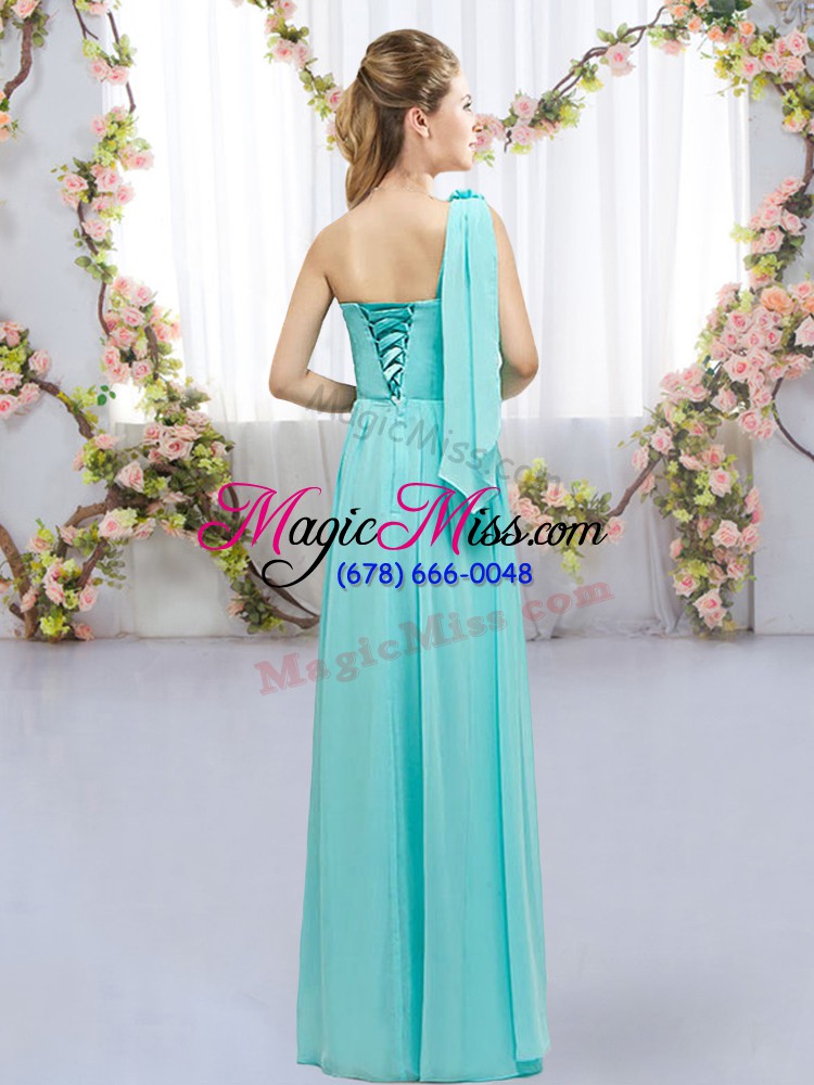 wholesale affordable lavender empire chiffon one shoulder sleeveless hand made flower floor length lace up wedding guest dresses