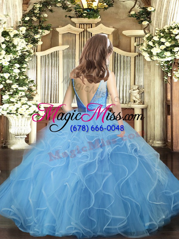 wholesale baby blue ball gowns ruffles little girl pageant dress backless tulle sleeveless floor length