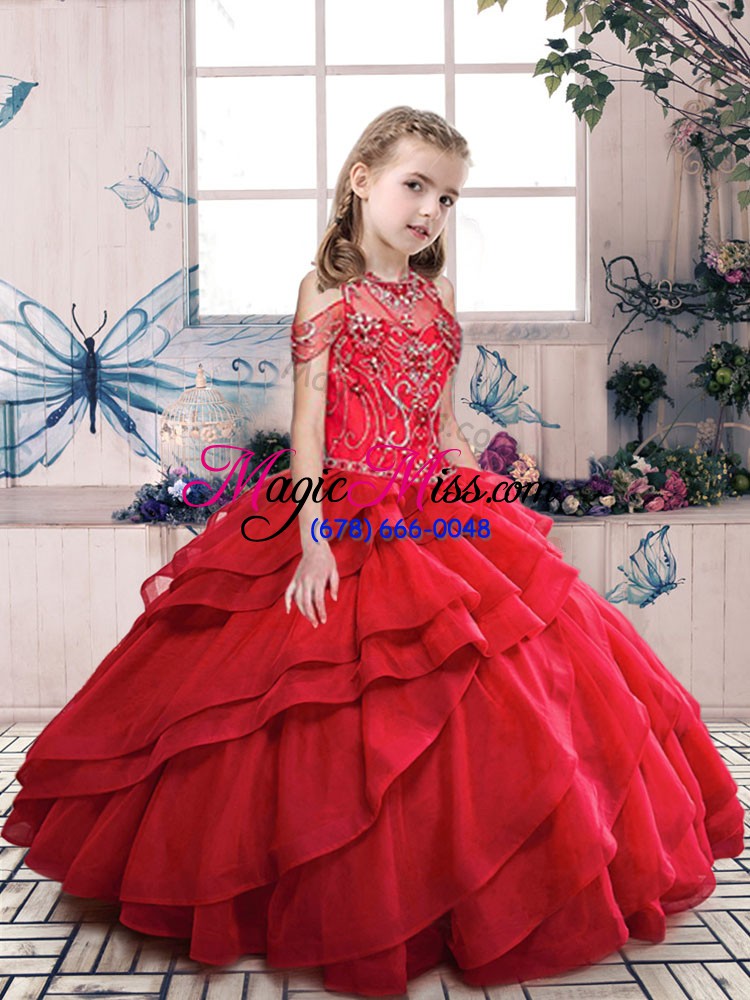 wholesale pretty ball gowns little girls pageant dress wholesale red halter top organza sleeveless floor length lace up