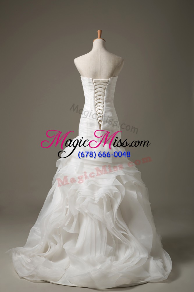 wholesale ruching wedding gown white lace up sleeveless brush train