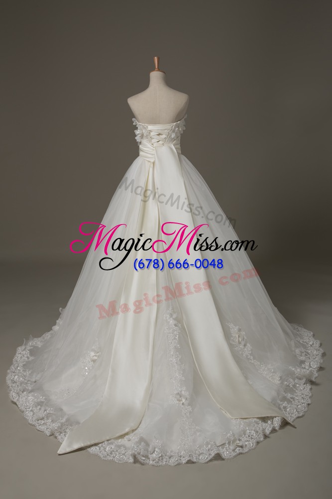 wholesale great white sleeveless tulle brush train lace up wedding dresses for wedding party
