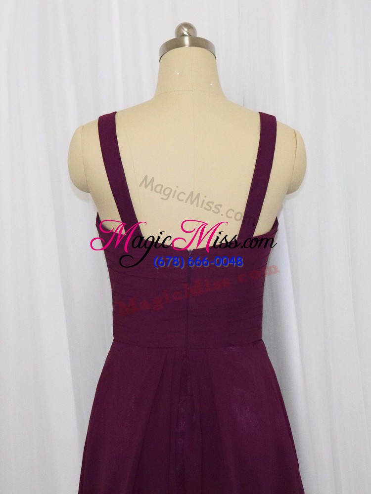 wholesale dark purple zipper mother of the bride dress ruching sleeveless mini length