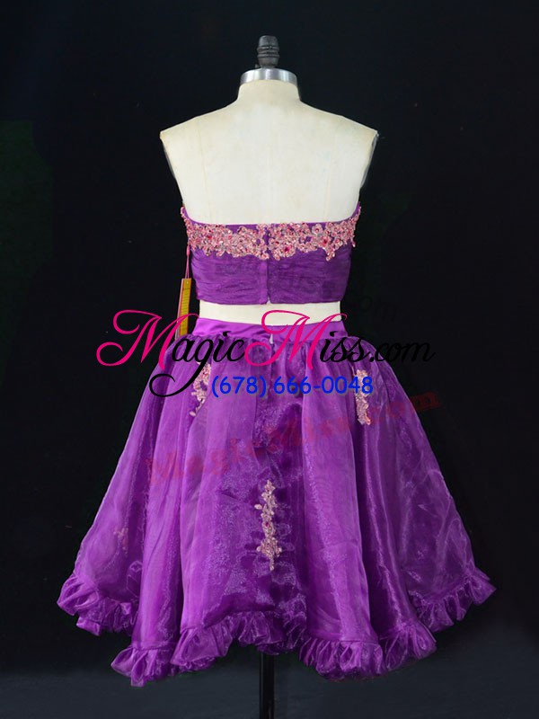 wholesale romantic eggplant purple sweetheart zipper appliques and ruffles hoco dress sleeveless