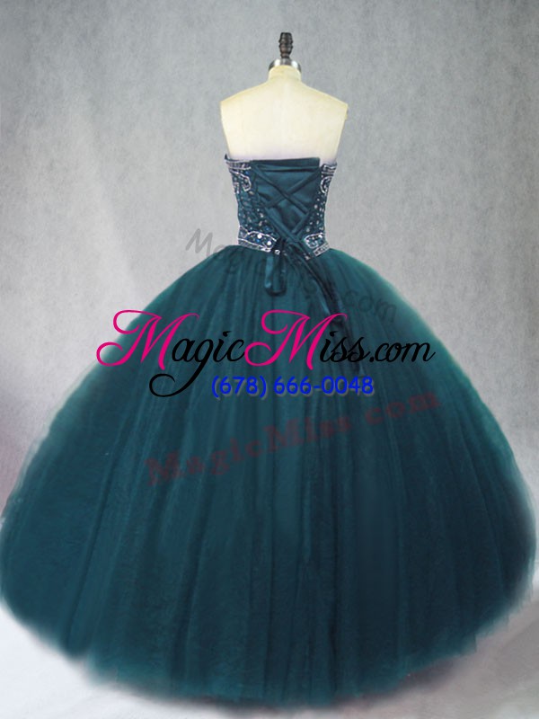 wholesale designer ball gowns quinceanera dresses peacock green sweetheart tulle sleeveless floor length lace up
