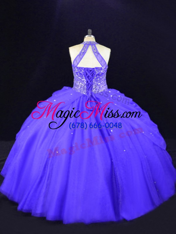 wholesale halter top sleeveless quinceanera dresses floor length beading purple tulle