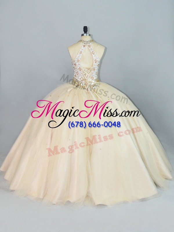 wholesale champagne sleeveless beading floor length quinceanera gown