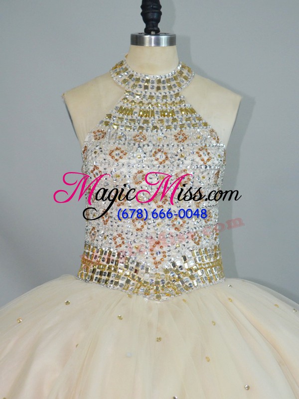 wholesale champagne sleeveless beading floor length quinceanera gown
