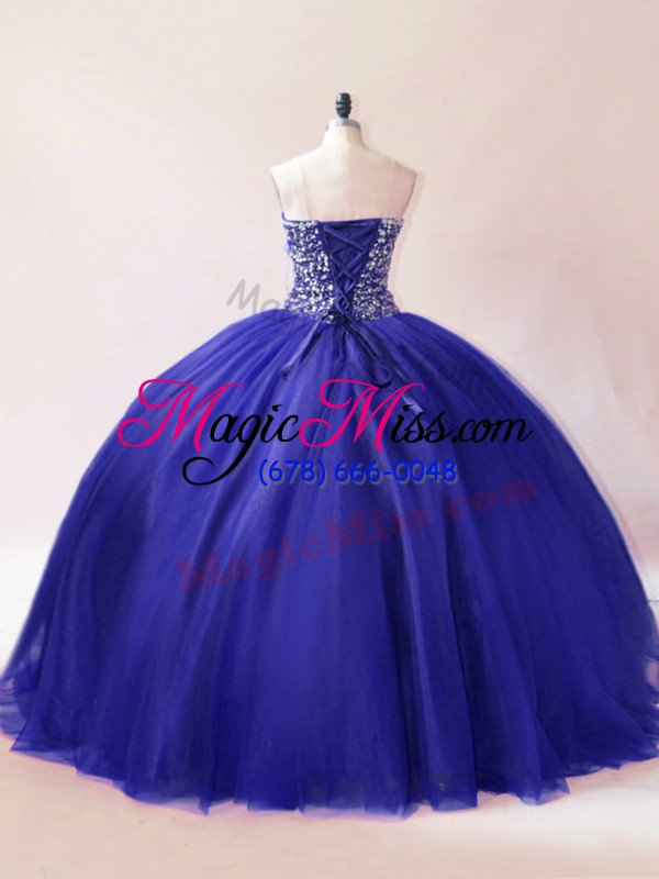 wholesale on sale sleeveless floor length beading lace up quinceanera gowns with royal blue