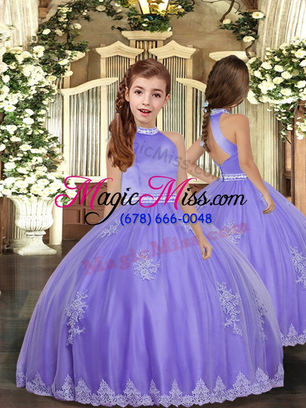 wholesale lavender tulle backless halter top sleeveless floor length 15th birthday dress beading and appliques