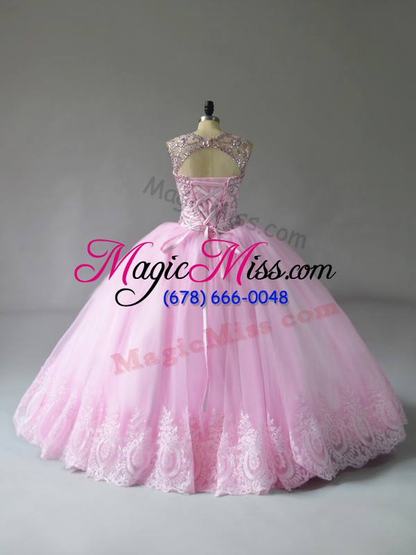 wholesale spectacular baby pink lace up quinceanera dresses beading and appliques sleeveless floor length