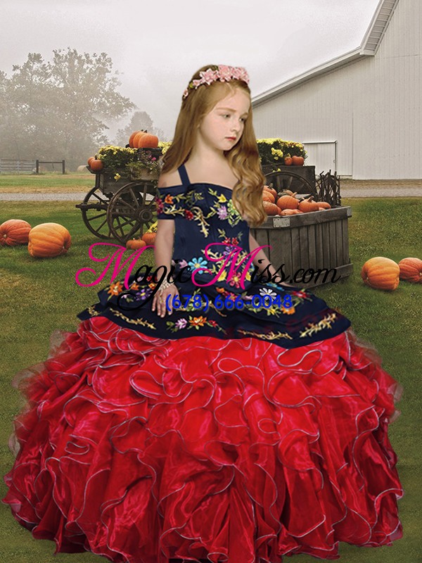 wholesale straps sleeveless lace up little girl pageant gowns red organza