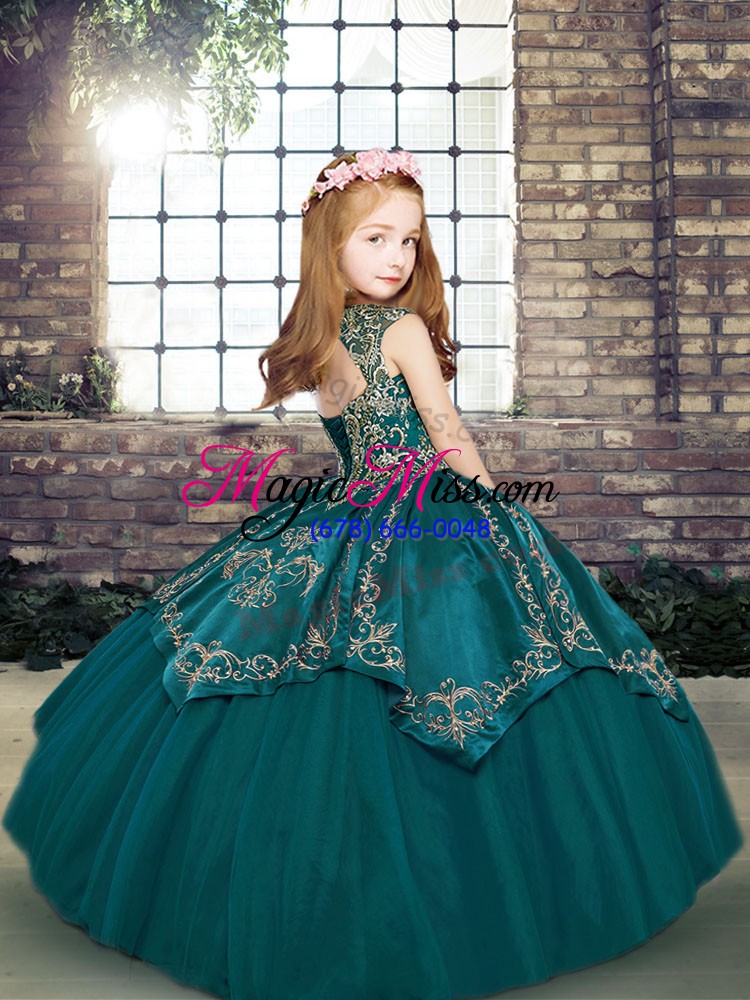 wholesale pretty royal blue sleeveless beading and embroidery floor length kids formal wear