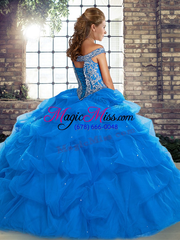 wholesale sexy off the shoulder sleeveless brush train lace up vestidos de quinceanera green tulle